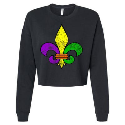 Fleur De Lis Retro Mardi Gras New Orleans Logo Cropped Pullover Crew