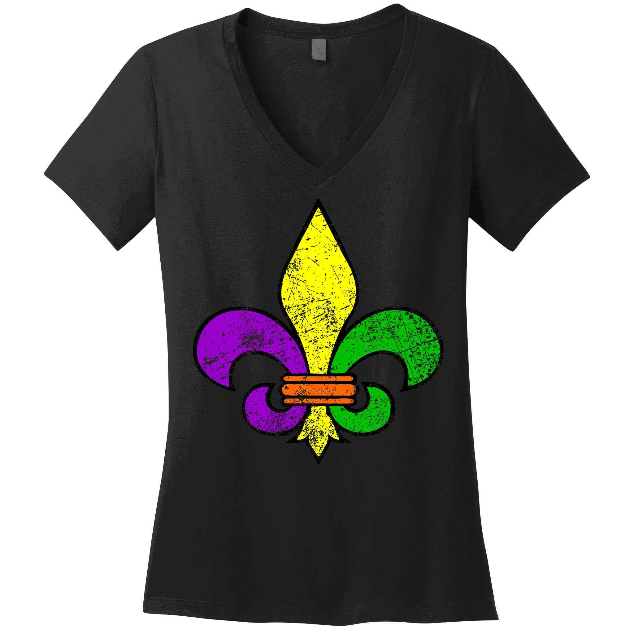 Fleur De Lis Retro Mardi Gras New Orleans Logo Women's V-Neck T-Shirt