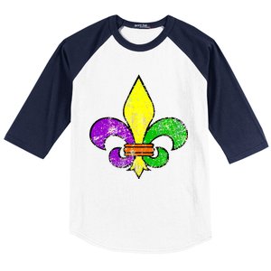 Fleur De Lis Retro Mardi Gras New Orleans Logo Baseball Sleeve Shirt