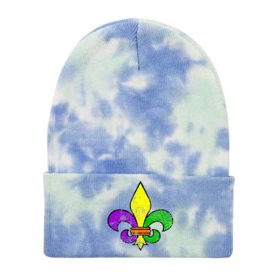 Fleur De Lis Retro Mardi Gras New Orleans Logo Tie Dye 12in Knit Beanie