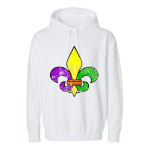 Fleur De Lis Retro Mardi Gras New Orleans Logo Garment-Dyed Fleece Hoodie