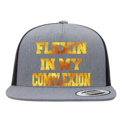 Flexin In My Complexion Gold Print Flat Bill Trucker Hat