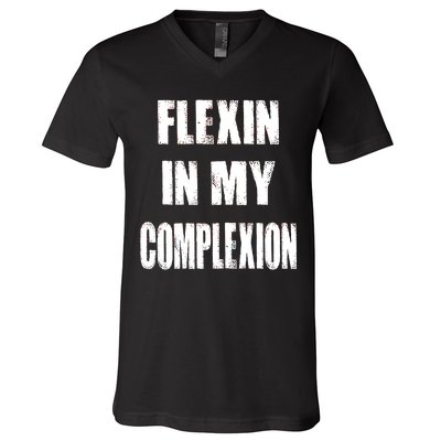 Flexin My Complexion Distressed Logo V-Neck T-Shirt