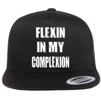 Flexin My Complexion Distressed Logo Flat Bill Trucker Hat