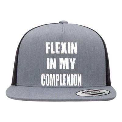 Flexin My Complexion Distressed Logo Flat Bill Trucker Hat