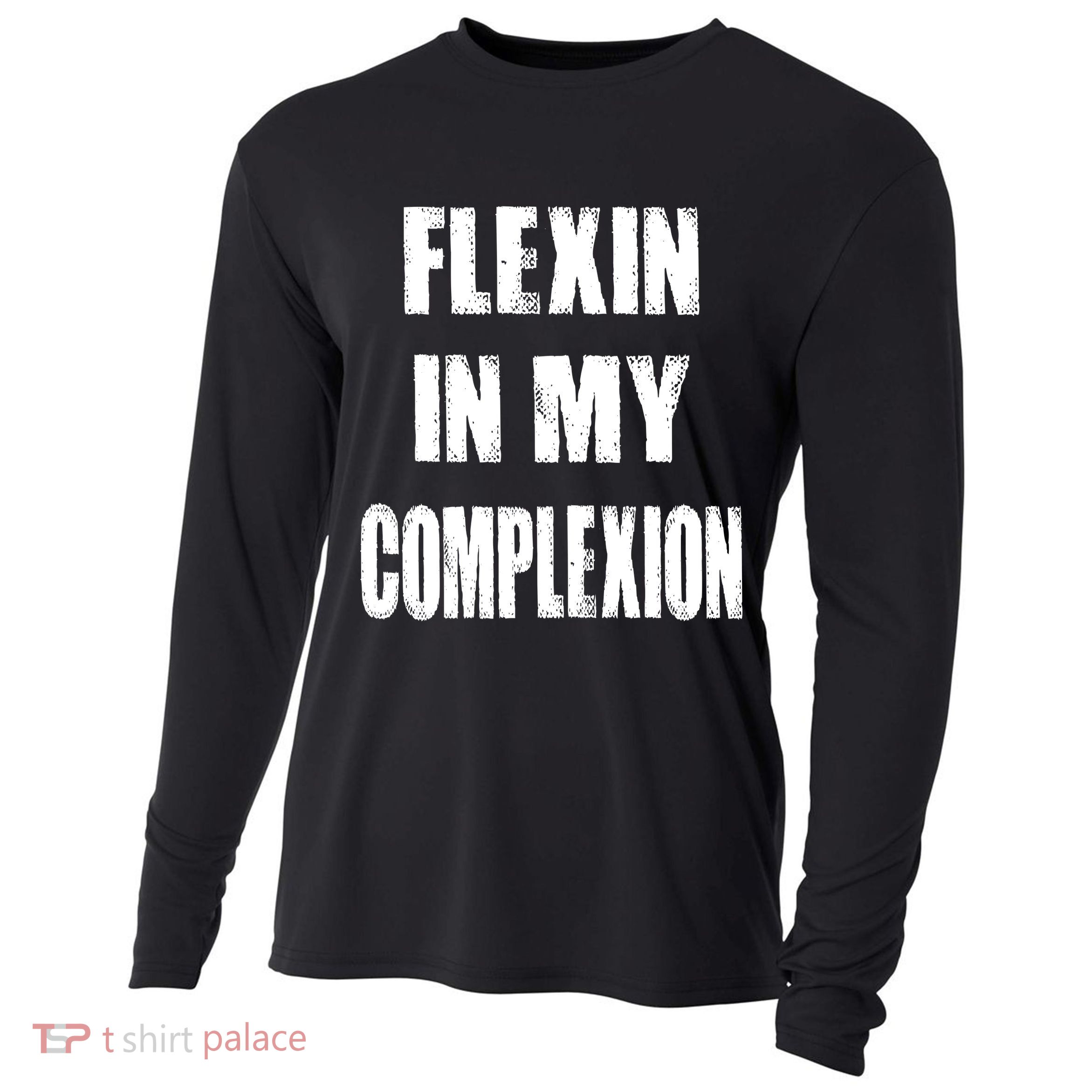 Flexin My Complexion Distressed Logo Cooling Performance Long Sleeve Crew