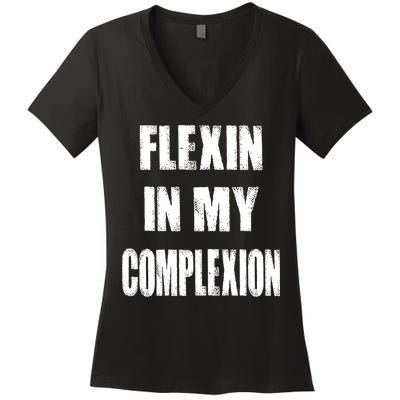 Flexin My Complexion Distressed Logo Women's V-Neck T-Shirt