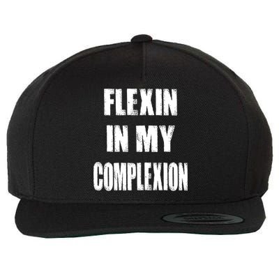 Flexin My Complexion Distressed Logo Wool Snapback Cap