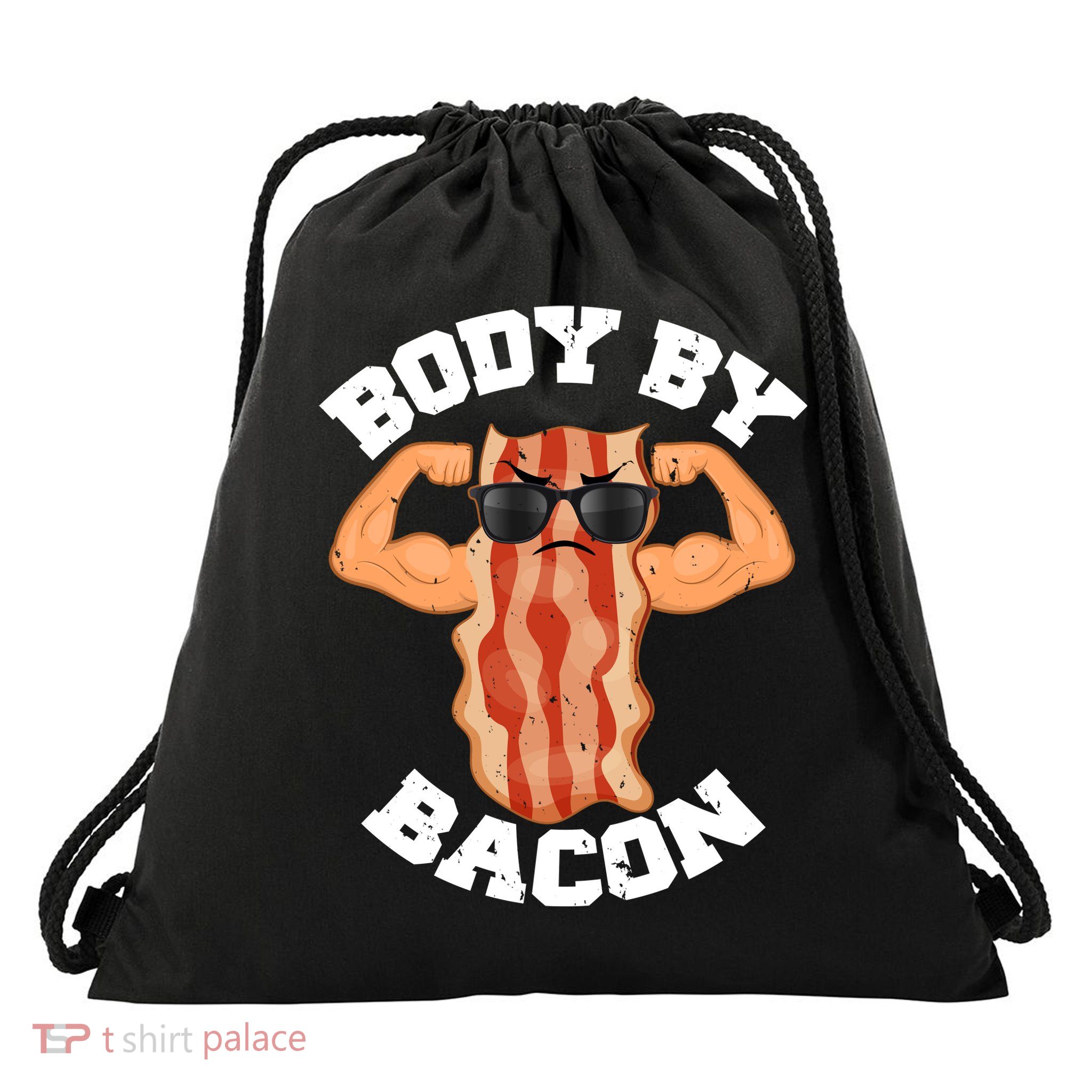 Flexing Body by Bacon Drawstring Bag