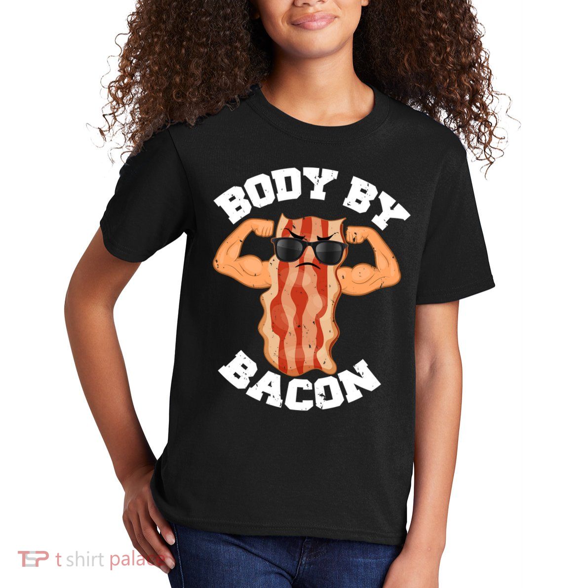 Flexing Body by Bacon Kids T-Shirt
