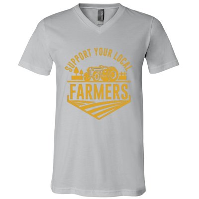 Farm Local Food Patriotic Farming Gift Idea Farmer V-Neck T-Shirt