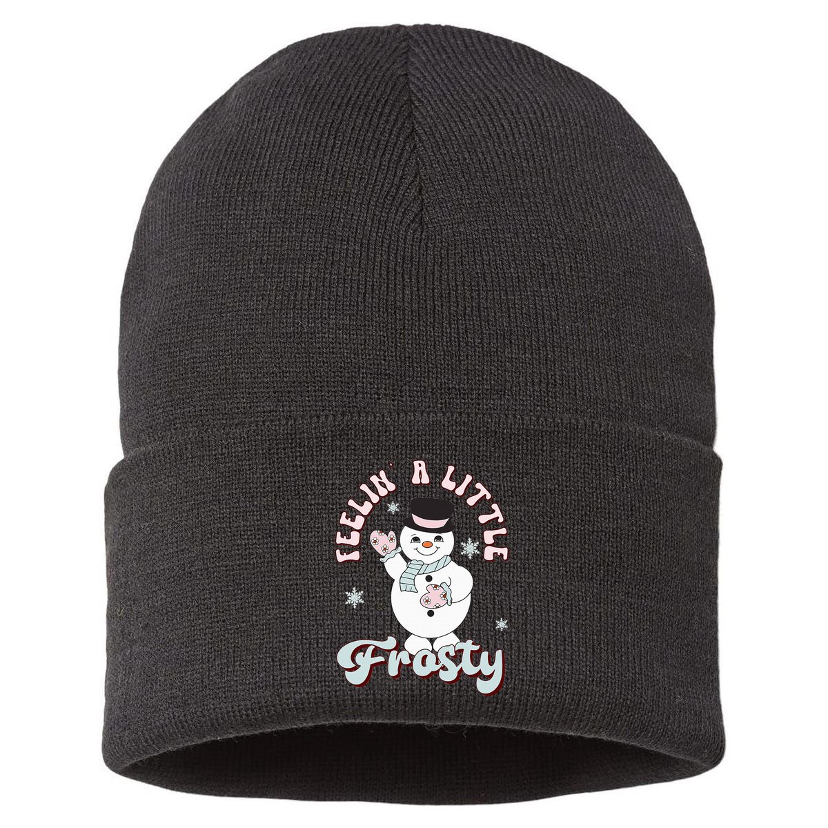 Feelin' Little Frostys Snowman Groovy Retro Christmas Pajama  Sustainable Knit Beanie