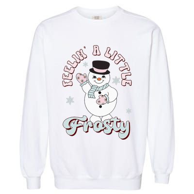 Feelin' Little Frostys Snowman Groovy Retro Christmas Pajama  Garment-Dyed Sweatshirt