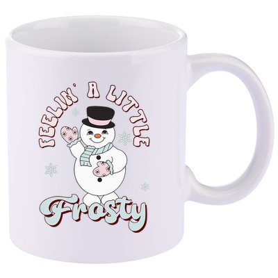Feelin' Little Frostys Snowman Groovy Retro Christmas Pajama  11oz C Handle Ceramic Mug