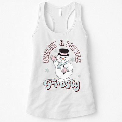 Feelin' Little Frostys Snowman Groovy Retro Christmas Pajama  Womens Tank Top