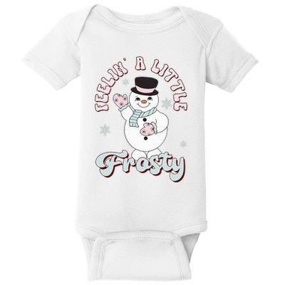 Feelin' Little Frostys Snowman Groovy Retro Christmas Pajama  Baby Bodysuit