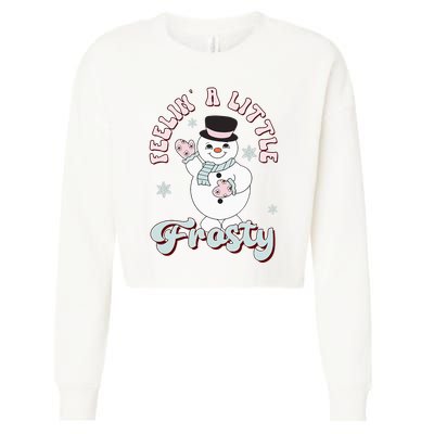 Feelin' Little Frostys Snowman Groovy Retro Christmas Pajama  Cropped Pullover Crew