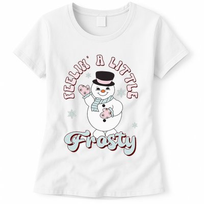 Feelin' Little Frostys Snowman Groovy Retro Christmas Pajama  Womens T-Shirt