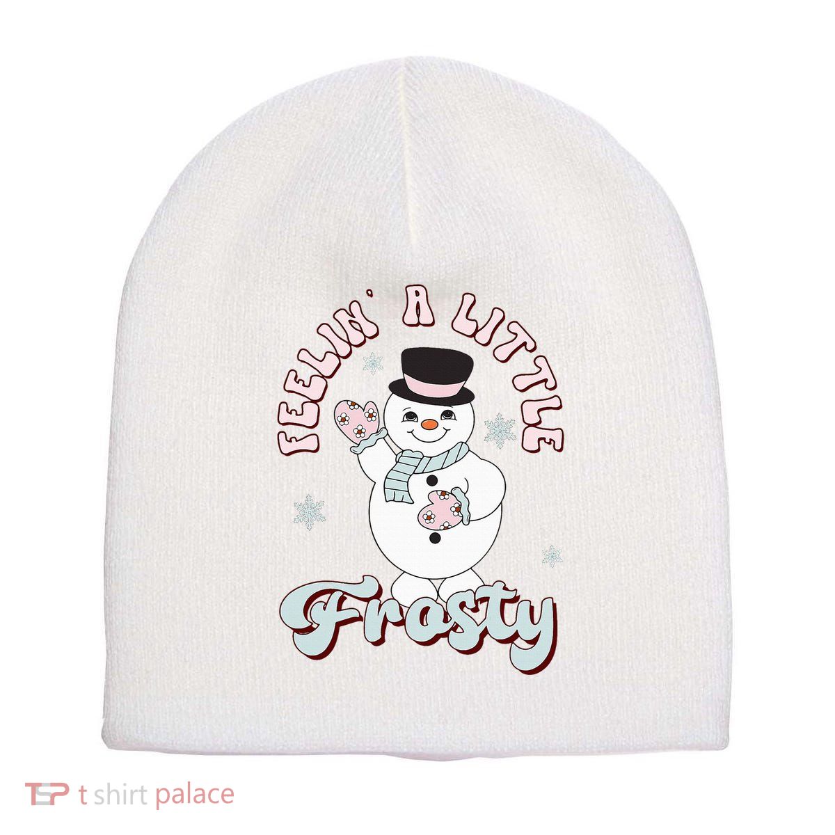 Feelin' Little Frostys Snowman Groovy Retro Christmas Pajama  Short Acrylic Beanie