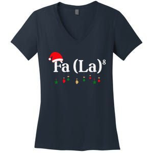 Fa (La)8 Funny Christmas Santa Fa La Math Teacher Student Women's V-Neck T-Shirt