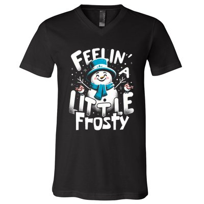 Feelin Little Frosty Snowman Merry Christmas V-Neck T-Shirt