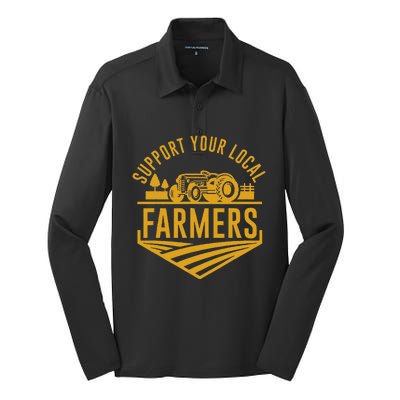 Farm Local Food Patriotic Farming Gift Idea Farmer Silk Touch Performance Long Sleeve Polo