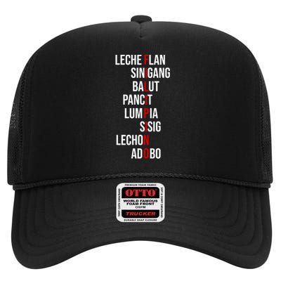 Filipino Lech Flan Sinigang Balut Pancit Lumpia Sisig Lechon Adobo High Crown Mesh Back Trucker Hat