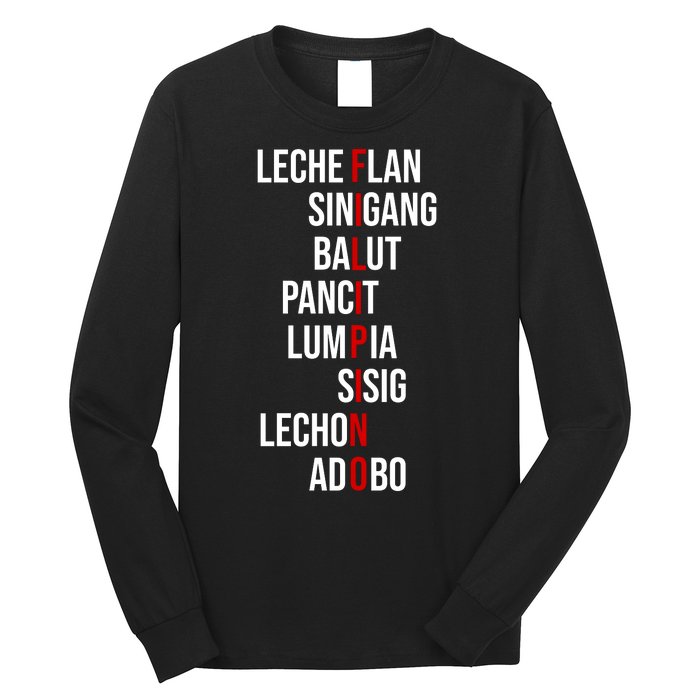 Filipino Lech Flan Sinigang Balut Pancit Lumpia Sisig Lechon Adobo Long Sleeve Shirt