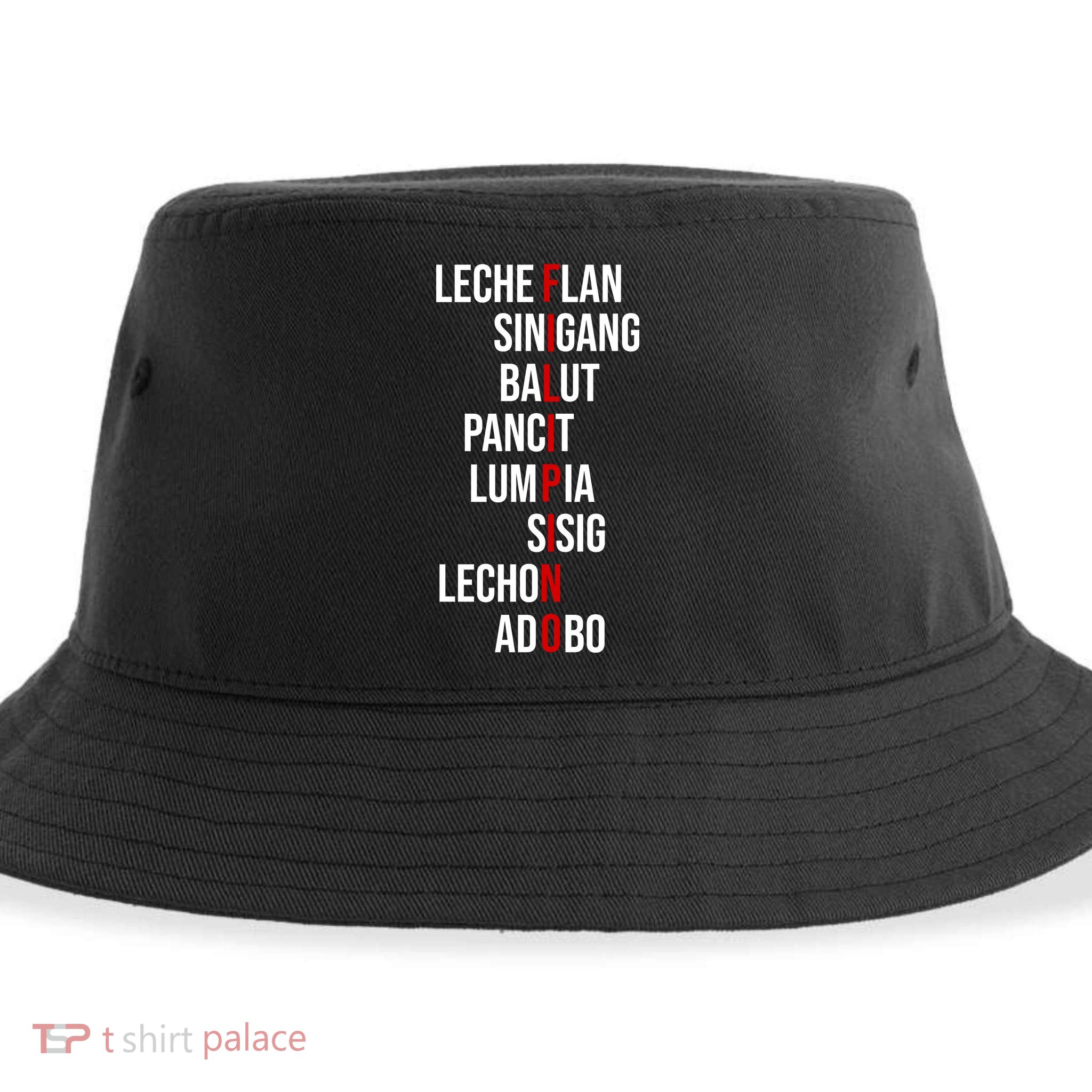 Filipino Lech Flan Sinigang Balut Pancit Lumpia Sisig Lechon Adobo Sustainable Bucket Hat