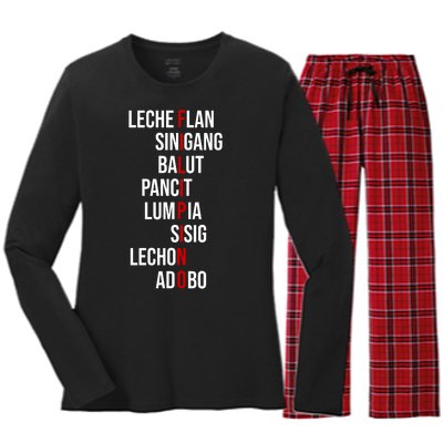 Filipino Lech Flan Sinigang Balut Pancit Lumpia Sisig Lechon Adobo Women's Long Sleeve Flannel Pajama Set 