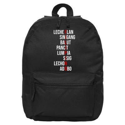 Filipino Lech Flan Sinigang Balut Pancit Lumpia Sisig Lechon Adobo 16 in Basic Backpack