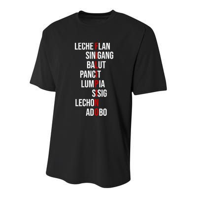Filipino Lech Flan Sinigang Balut Pancit Lumpia Sisig Lechon Adobo Youth Performance Sprint T-Shirt