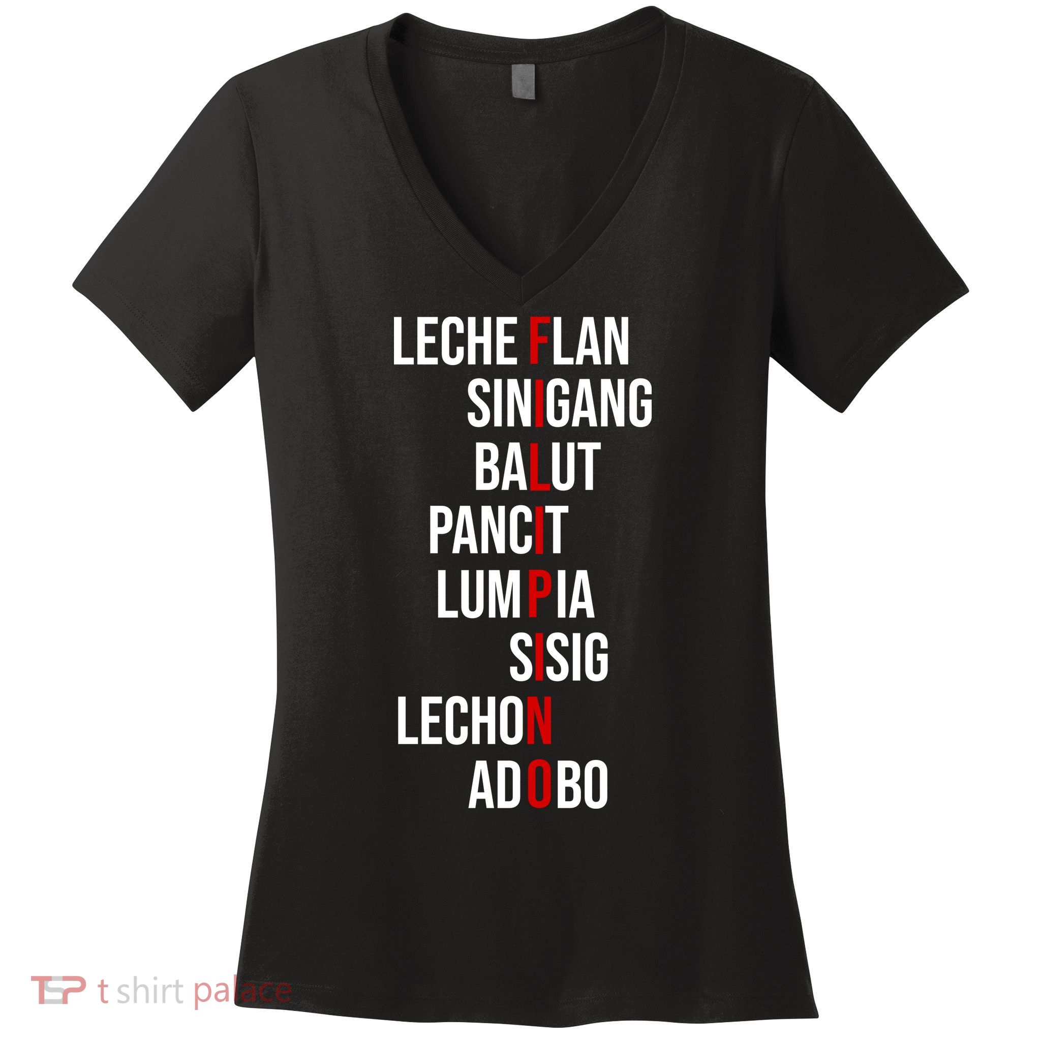 Filipino Lech Flan Sinigang Balut Pancit Lumpia Sisig Lechon Adobo Women's V-Neck T-Shirt