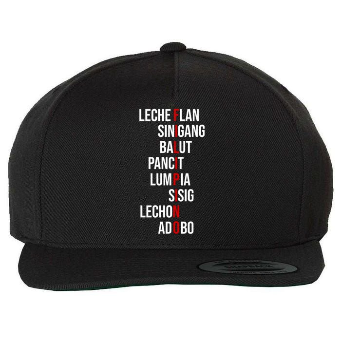 Filipino Lech Flan Sinigang Balut Pancit Lumpia Sisig Lechon Adobo Wool Snapback Cap