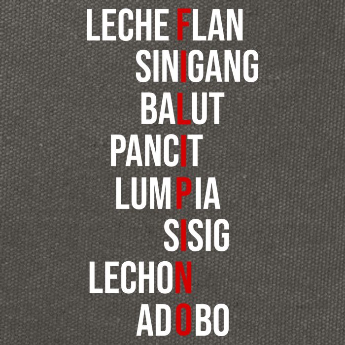 Filipino Lech Flan Sinigang Balut Pancit Lumpia Sisig Lechon Adobo Cotton Canvas Backpack