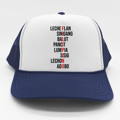 Filipino Lech Flan Sinigang Balut Pancit Lumpia Sisig Lechon Adobo Trucker Hat