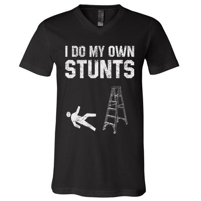 Funny Ladder Fall Gift Broken Bone Hand Get Well Soon V-Neck T-Shirt