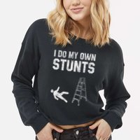 Funny Ladder Fall Gift Broken Bone Hand Get Well Soon Cropped Pullover Crew
