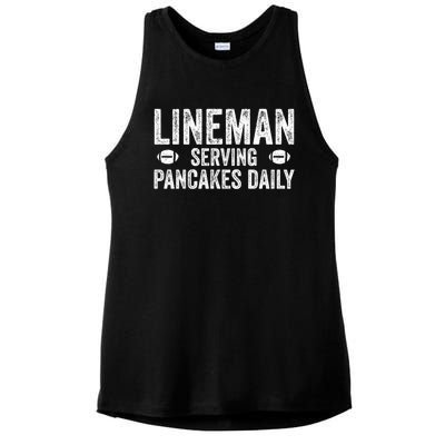 Football Lineman Funny Gift Serving Pancakes Daily Ladies PosiCharge Tri-Blend Wicking Tank