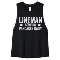 Football Lineman Funny Gift Serving Pancakes Daily Women's Racerback Cropped Tank