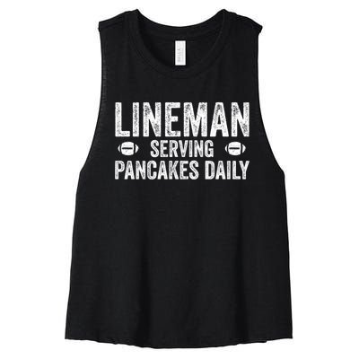 Football Lineman Funny Gift Serving Pancakes Daily Women's Racerback Cropped Tank