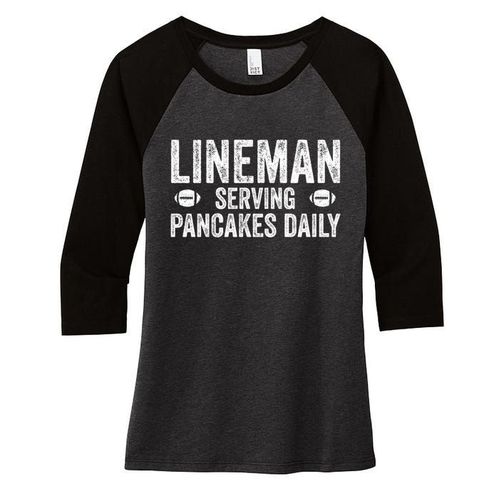 Football Lineman Funny Gift Serving Pancakes Daily Women's Tri-Blend 3/4-Sleeve Raglan Shirt