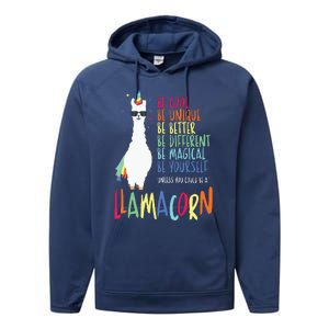 Funny Llamacorn Funny Cute Llama Unicorn Performance Fleece Hoodie