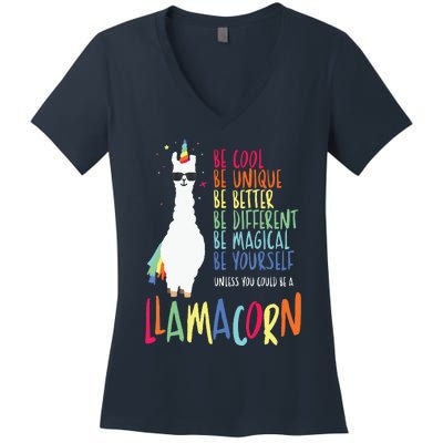 Funny Llamacorn Funny Cute Llama Unicorn Women's V-Neck T-Shirt