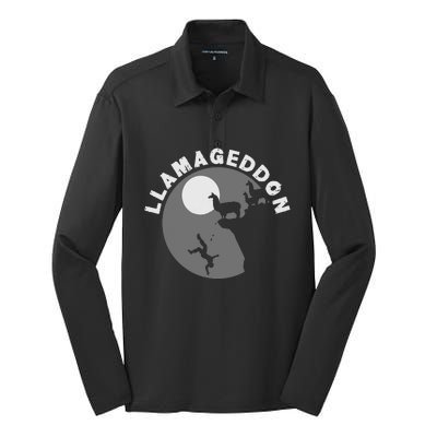 Funny Llamageddon For Llama Barnyard Lovers Silk Touch Performance Long Sleeve Polo