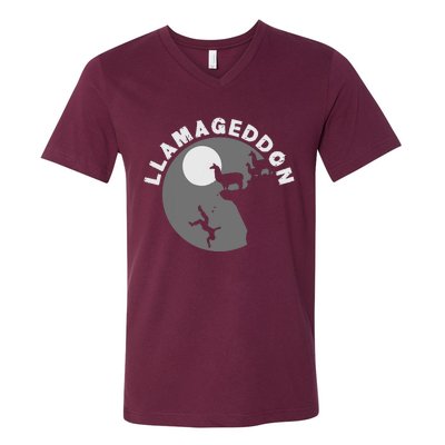 Funny Llamageddon For Llama Barnyard Lovers V-Neck T-Shirt