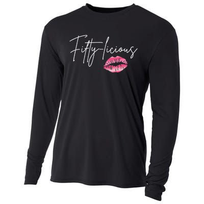 Fifty Licious Funny 50th Birthday Queen 50 Years Birthday Cooling Performance Long Sleeve Crew