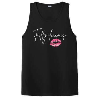 Fifty Licious Funny 50th Birthday Queen 50 Years Birthday PosiCharge Competitor Tank