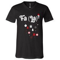 Fa (La)8 Funny Christmas Santa Fa La Math V-Neck T-Shirt