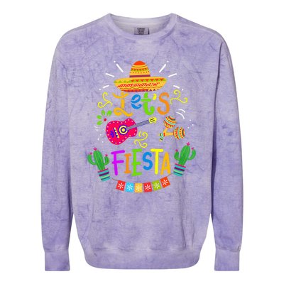 Funny Let's Fiesta Cinco De Mayo Mexican Guitar Cactus Colorblast Crewneck Sweatshirt